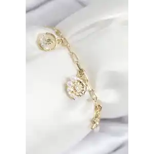 Pirinç Zirkon Taşlı Deniz Kabuğu Model Gold Renk Kadın Bileklik