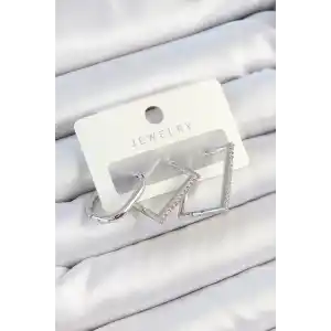 Pirinç Zirkon Taşlı Dikdörtgen Model Gümüş Renk 3lü Çift Kadın Küpe Set