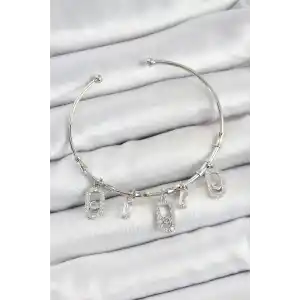Pirinç Zirkon Taşlı Dikdörtgen Model Gümüş Renk Charm Bileklik