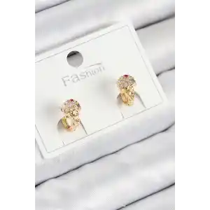 Pirinç Zirkon Taşlı Dondurma Model Gold Renk Çocuk Küpe