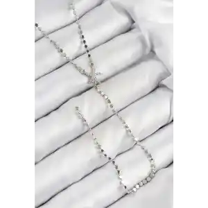 Pirinç Zirkon Taşlı Ezme Zincirli Deniz Yıldızı Model Gümüş Renk Y Kolye