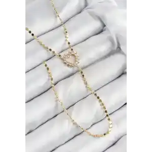 Pirinç Zirkon Taşlı Ezme Zincirli Kalp Model Gold Renk Y Kolye
