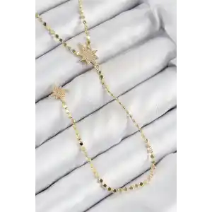 Pirinç Zirkon Taşlı Ezme Zincirli Kutup Yıldızı Model Gold Renk Y Kolye