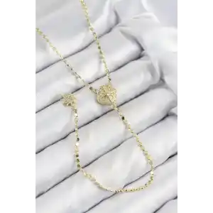 Pirinç Zirkon Taşlı Ezme Zincirli Madalyon Model Gold Renk Y Kolye