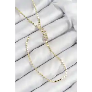 Pirinç Zirkon Taşlı Ezme Zincirli Model Gold Renk Y Kolye