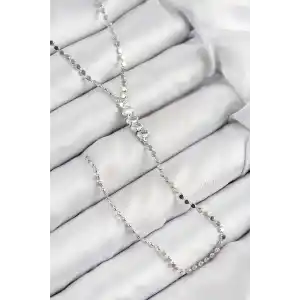 Pirinç Zirkon Taşlı Ezme Zincirli Model Gümüş Renk Y Kolye