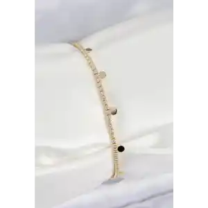 Pirinç Zirkon Taşlı Ezme Zincirli Sıralı Model Gold Renk Kadın Bilekilk