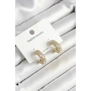 Pirinç Zirkon Taşlı Halka Model Gold Renk Kadın Küpe