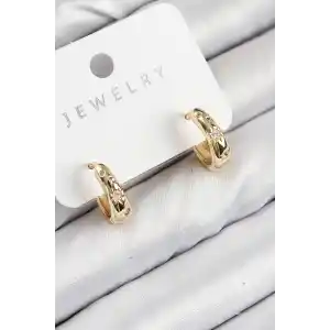 Pirinç Zirkon Taşlı Halka Model Gold Renk Kadın Küpe