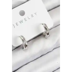 Pirinç Zirkon Taşlı Halka Model Gümüş Renk Kadın Küpe