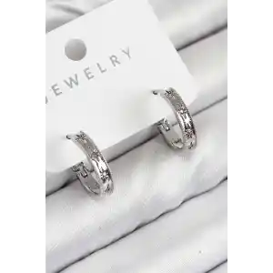 Pirinç Zirkon Taşlı Halka Model Gümüş Renk Kadın Küpe