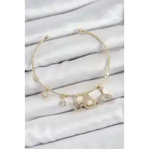 Pirinç Zirkon Taşlı İstiridye Ve Deniz Yıldızı Model Gold Renk Charm Bileklik