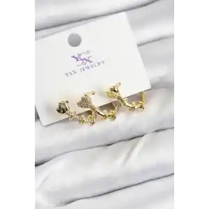 Pirinç Zİrkon Taşlı Kalp Model Gold Renk 3lü Kadın Küpe