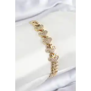 Pirinç Zirkon Taşlı Kalp Model Gold Renk Kadın Bileklik