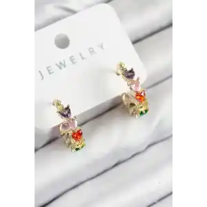 Pirinç Zirkon Taşlı Kalp Model Gold Renk Kadın Küpe