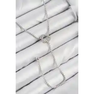 Pirinç Zirkon Taşlı Kalp Model Gümüş Renk  Y Kolye