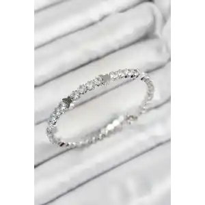 Pirinç Zirkon Taşlı Kalp Model Gümüş Renk Yaylı Kadın Bileklik