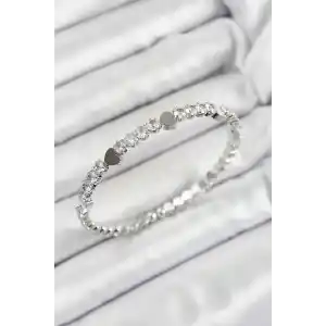 Pirinç Zirkon Taşlı Kalp Model Gümüş Renk Yaylı Kadın Bileklik