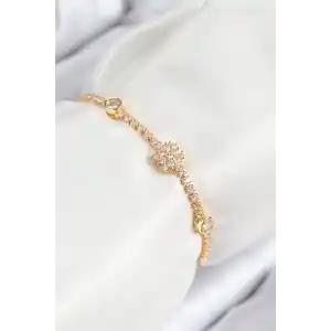 Pirinç Zirkon Taşlı Kar Tanesi Model Gold Renk Asansörlü Kadın Bileklik