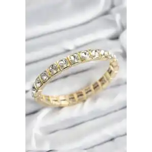 Pirinç Zirkon Taşlı Kare Model Gold Renk Lastikli Kadın Bileklik