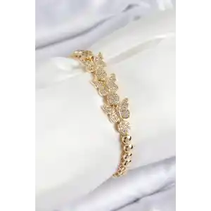 Pirinç Zirkon Taşlı Kelebek Model Gold Renk Kadın Bileklik
