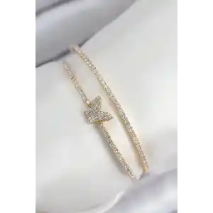 Pirinç Zirkon Taşlı Kelebek Model Gold Renk Kadın Bileklik