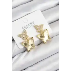 Pirinç Zirkon Taşlı Kelebek Model Gold Renk Kadın Küpe