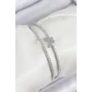 Pirinç Zirkon Taşlı Kelebek Model Gümüş Renk Kadın Bileklik