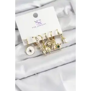 Pirinç Zİrkon Taşlı Kelebek ve Yıldız Model Gold Renk 3lü Çift Kadın Küpe
