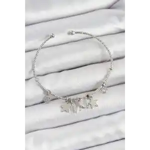 Pirinç Zirkon Taşlı Kelebek Ve Yıldız Model Gümüş Renk Charm Bileklik
