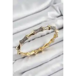 Pirinç Zirkon Taşlı Kemik Model Gold Renk Vip Kadın Bileklik
