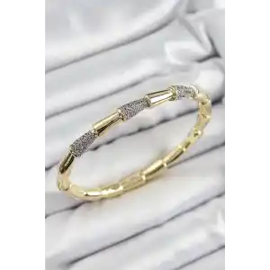 Pirinç Zirkon Taşlı Kemik Model Gold Renk Vip Kadın Bileklik