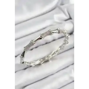 Pirinç Zirkon Taşlı Kemik Model Gümüş Renk Vip Kadın Bileklik