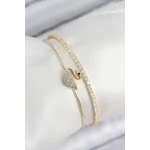 Pirinç Zirkon Taşlı Kuğu Model Gold Renk Kadın Bileklik