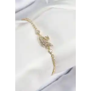 Pirinç Zirkon Taşlı Kuğu Model Gold Renk Kadın Bileklik