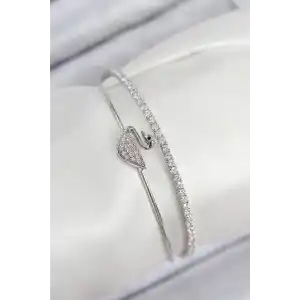 Pirinç Zirkon Taşlı Kuğu Model Gümüş Renk Kadın Bileklik