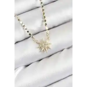 Pirinç Zirkon Taşlı Kutup Yıldızı Model Ezme Zincir Gold Renk Kadın Kolye