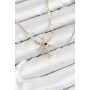 Pirinç Zirkon Taşlı Kutup Yıldızı Model Ezme Zincir Gold Renk Kadın Kolye