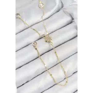 Pirinç Zirkon Taşlı Kutup Yıldızı Model Gold Renk Y Kolye