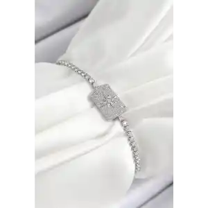 Pirinç Zirkon Taşlı Kutup Yıldızı Model Gümüş Renk Asansörlü Kadın Bileklik