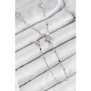 Pirinç Zirkon Taşlı Kutup Yıldızı Model Gümüş Renk Y Kolye