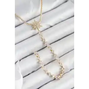 Pirinç Zirkon Taşlı Kutup Yıldızı Model Gümüş Renk Y Kolye