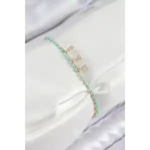 Pirinç Zirkon Taşlı Mavi Boncuklu Model Gold Renk Kadın Bileklik