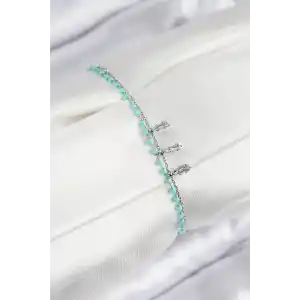 Pirinç Zirkon Taşlı Mavi Boncuklu Model Gümüş Renk Kadın Bileklik