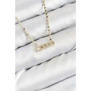 Pirinç Zirkon Taşlı Messika Model Ezme Zincir Gold Renk Kadın Kolye