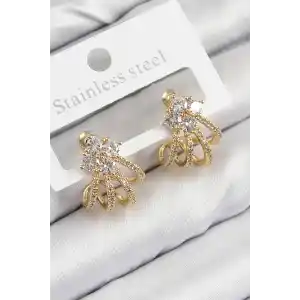Pirinç Zirkon Taşlı Model Gold Renk Kadın Küpe