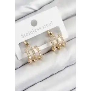 Pirinç Zirkon Taşlı Model Gold Renk Kadın Küpe