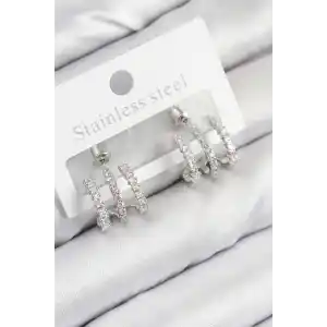 Pirinç Zirkon Taşlı Model Gümüş Renk Kadın Küpe