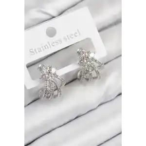 Pirinç Zirkon Taşlı Model Gümüş Renk Kadın Küpe