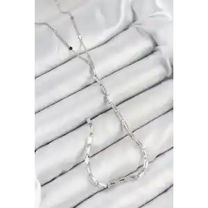 Pirinç Zirkon Taşlı Model Gümüş Renk Y Kolye